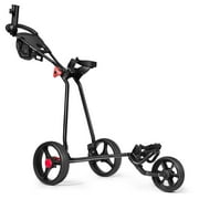 Foldable 3 Wheel Golf Pull Push Cart Trolley Scorecard Drink Holder Mesh Bag
