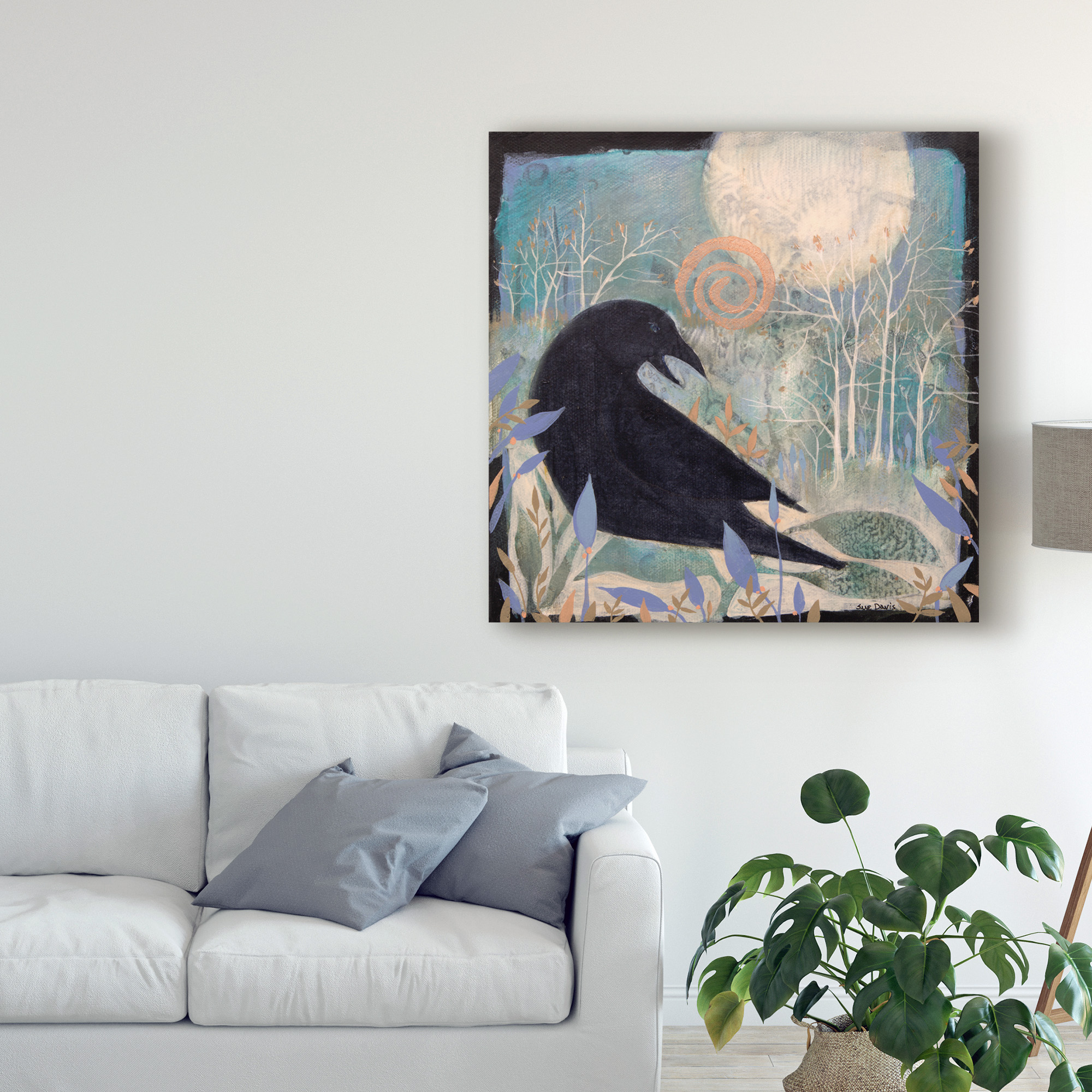 Trademark Fine Art 'Crow and Moon' Canvas Art by Sue Davis
