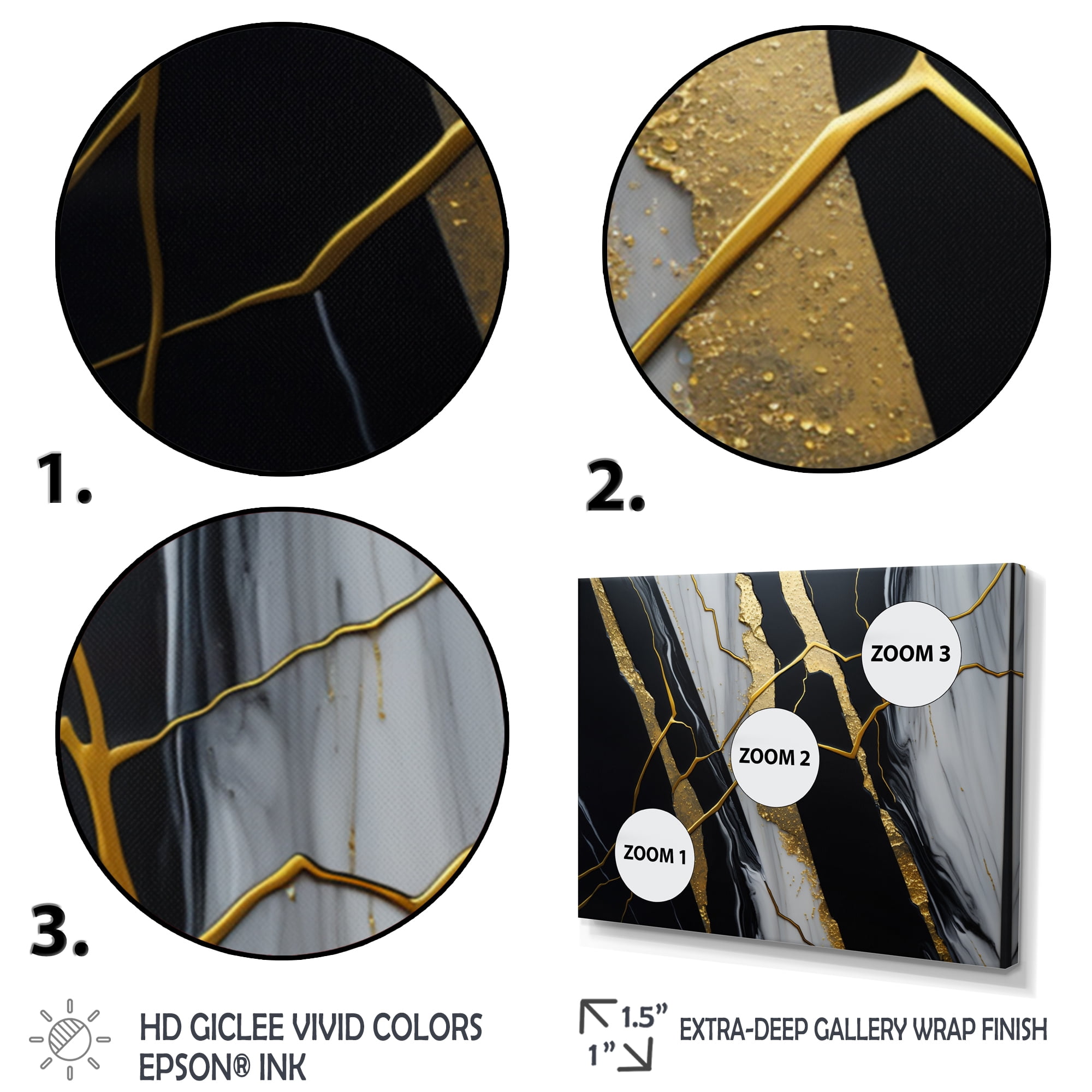 Designart Abstract Geode Black II Canvas Wall Art