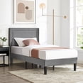 thumbnail image 5 of Katkuca Twin Bed Frame, Upholstered Queen Size Platform Bed Frame with Adjustable Headboard, Strong Wood Slat Support, No Box Spring Needed, Dark Gray, 5 of 7