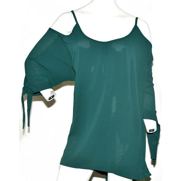 K. Jordan K. Jordan Women's Cold Shoulder Top With Tie Cuffs in Jade