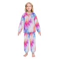 thumbnail image 2 of Fluffy Pajamas Set Fuzzy Winter Warm Pj Sets Pullover Tops and Long Pants Pink and Blue Tie-dye Pattern X-Small, 2 of 8