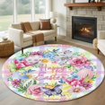 thumbnail image 2 of Round Rug 5ft Area Rug, Spring Pastoral Flower Colorful Stripe Area Rugs for Living Room Bedroom, Easter Egg Butterfly Floor Mat Non-Slip Non-Shedding Carpet Indoor Accent Rugs, 2 of 9