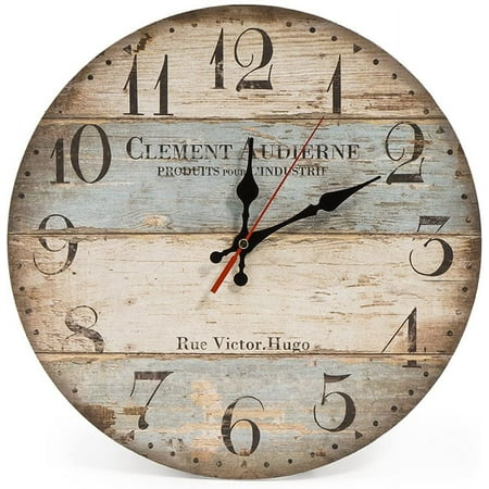 12 Inch Round Silent Vintage Wooden Round Wall Clock Arabic Numerals Vintage Rustic Chic Style Wooden Home Decor Wall Clock