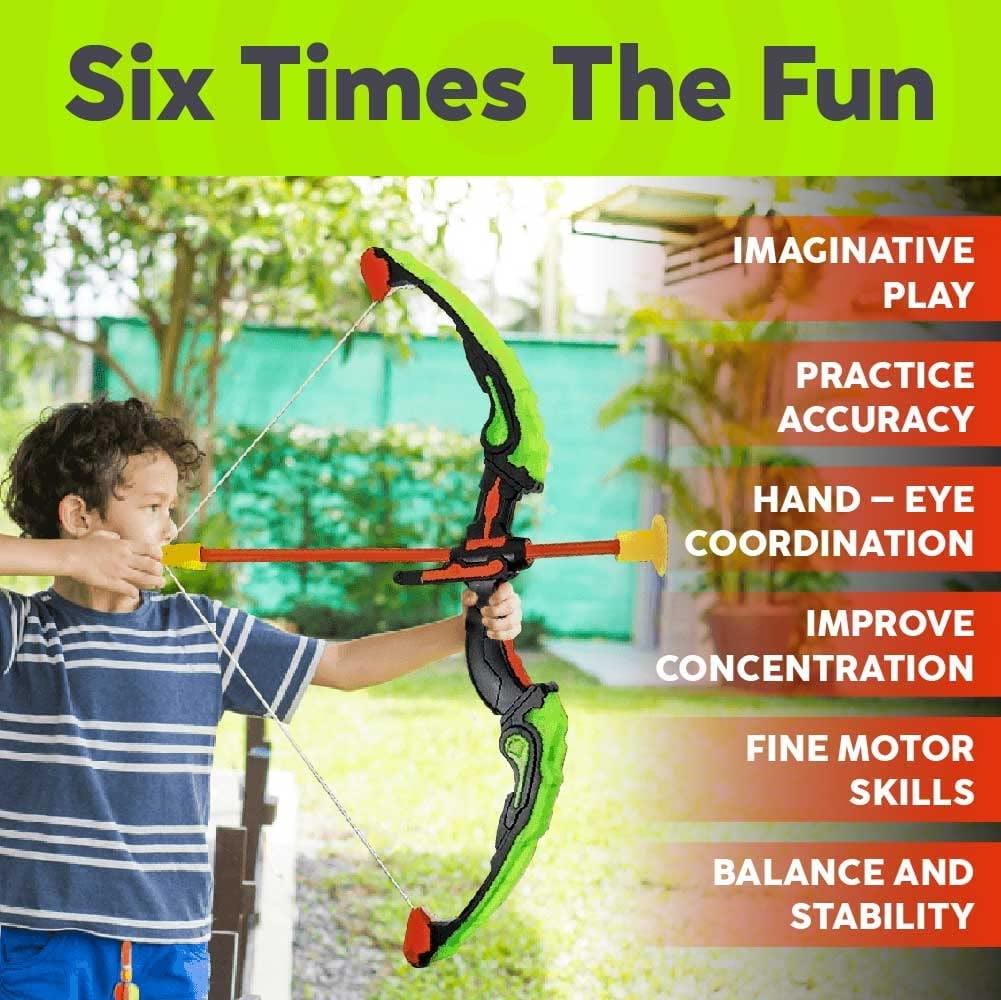 Toysery Green Kids Archery Bow and Arrow Toy Set with Target, Quiver, LED Bow and Arrow set for kids