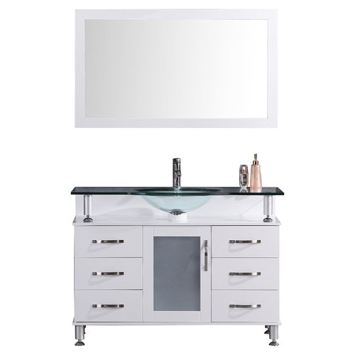 Lesscare 42 Single Glass Top Vanity Set With Mirror Walmart Com Walmart Com