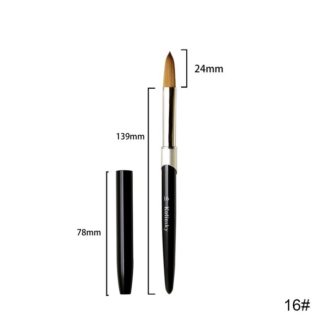 Kolinsky-cepillo de uñas acrílico, 1 Uds., esmalte de Gel UV negro, extensión de uñas, bolígrafo constructor, pincel de dibujo