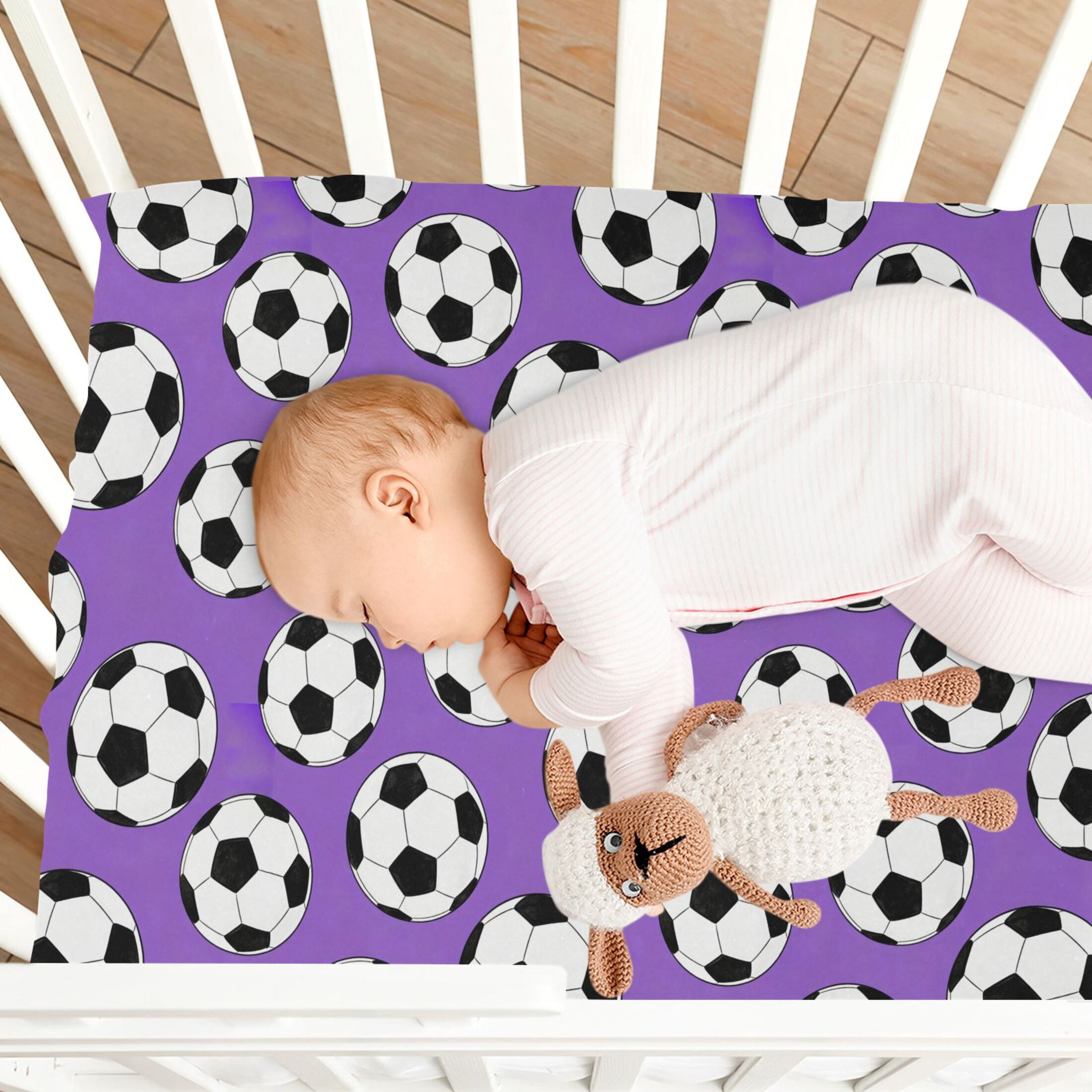 Baby Essentials 52”x 28”- Standard Cotton-like Modal Elastic- Purple Football Design Crib Sheets for Newborns and Toddlers