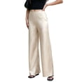 thumbnail image 2 of Women Satin Wide Leg Pants Hidden Elasticized Waistband Silk Casual Long Flowy Loose Trousers Beige S, 2 of 7