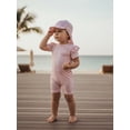 thumbnail image 6 of BemeyourBBs Toddler Baby Girl Boy Striped Swimsuit with Hat Set 2 Pcs Infant Bathing Suit Zip Up Ruffled Trim Short Sleeve One Piece Swimwear Summer Beachwear UPF 50+ Rash Guard, 6 of 9