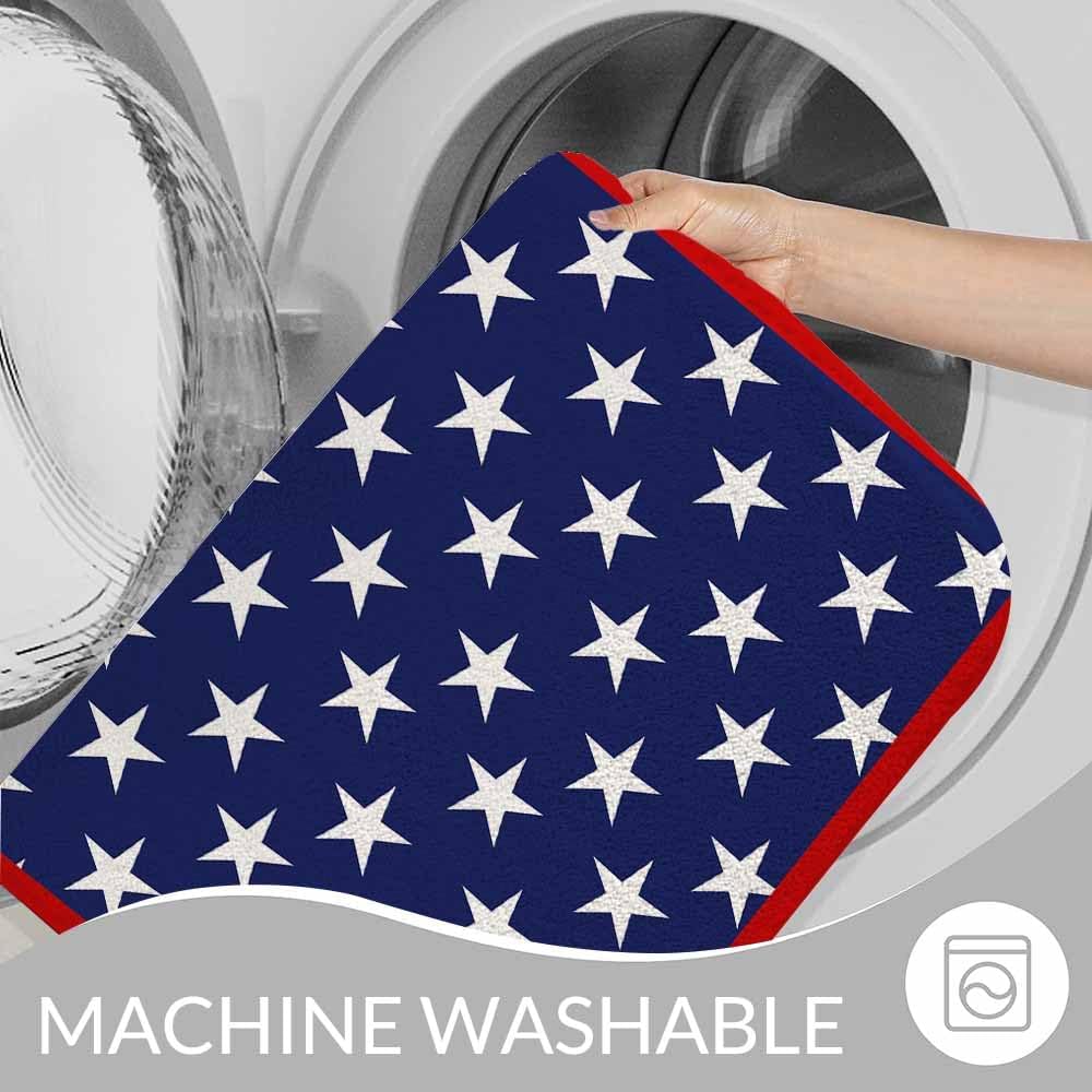Abstract Stars Bath Rugs for Bathroom Blue Red and White Durable Flannel Bath Rug Clearance Mats for Forlaundry Room and Kitchen Decor Carpt Washable 20 X 32 Inch Mat