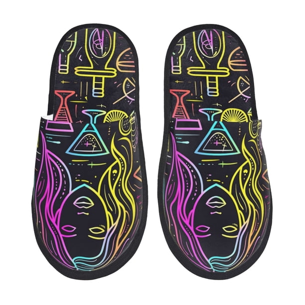 Fotbe Neon Bar Drinks Pantuflas Peludas para Mujer con Estampado, Zapatillas de Peluche, Zapatos de Invierno para Casa, Uso Interior y Exterior-Medium