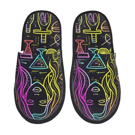 

Disketp Neon Bar Drinks Fuzzy House Memory Foam Slippers Furry Fur Lined Bedroom Shoes Cozy Indoor-Large