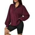 thumbnail image 4 of Fancyglim Sweatshirts for Women Oversized Fleece Tops Fall Half Zip V Neck Long Sleeve Pullover with Pockets Burgundy XL, 4 of 7