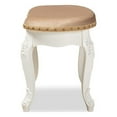 thumbnail image 3 of Gabrielle Traditional French Country Provincial Sand Velvet Fabric Upholstered  Wood Vanity Ottoman, 3 of 5
