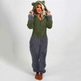thumbnail image 4 of Gibobby Mono Bombachos Pijamas de manga larga de lana artificial para mujer Casual Color sólido Cremallera Suelta con capucha Mono Pijamas Casual Invierno Cálido Orejas lindas(Gris， XL), 4 of 5