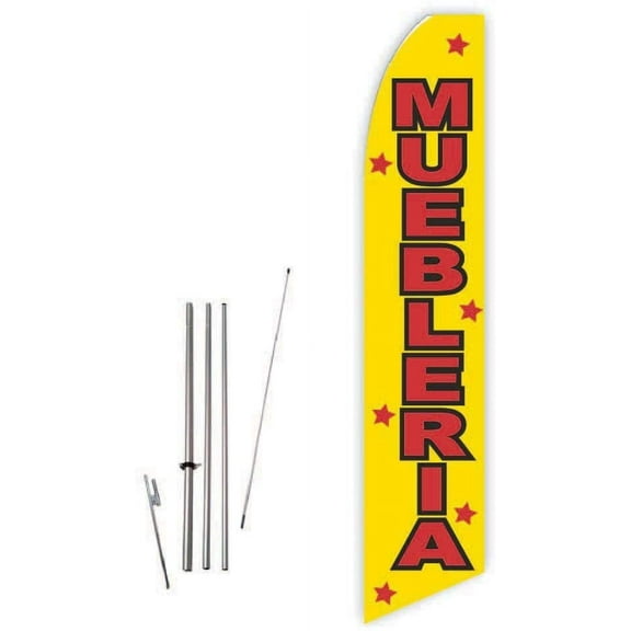 Muebleria Yellow Super Novo Feather Flag - Complete with 15ft Pole Set and Ground Spike