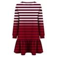 thumbnail image 3 of SMihono Deals Womens Long Sleeve Spring Dresses 2025 Striped Crewneck Casual Dress Loose Fit Shift Dress Ruffle Hem Short Dress Red 4, 3 of 4