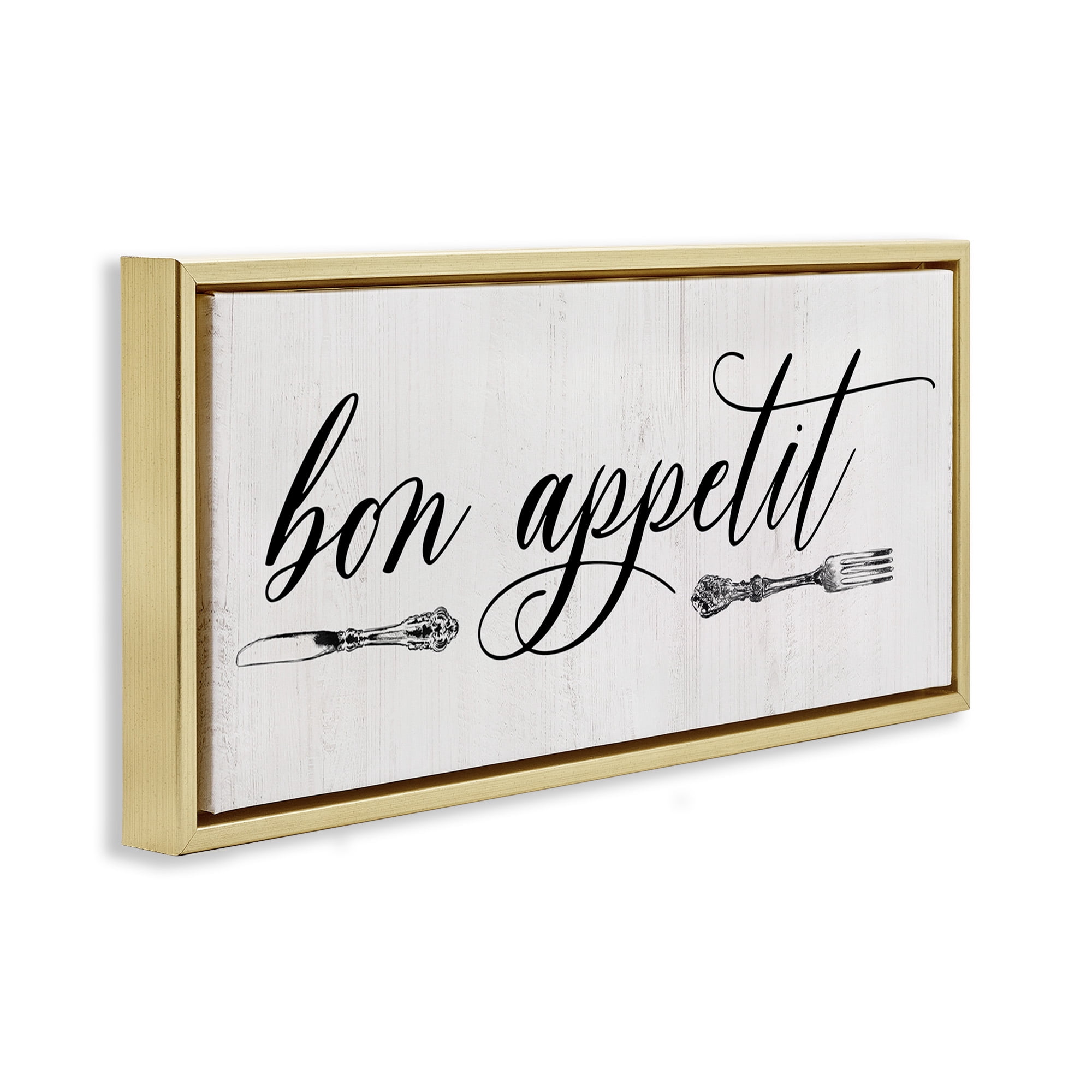 Stupell Industries Bon Appetit Vintage Cutlery Food & Beverage Painting Gold Floater Framed Canvas Art Print Wall Art, 25 x 11