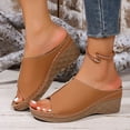 thumbnail image 5 of HomeDM Women's Wedge Platform Sandals Open Peep Toe Slip-On Casual Summer Beach Vacations Slide Sandals, Brown Size 8.5, 5 of 9