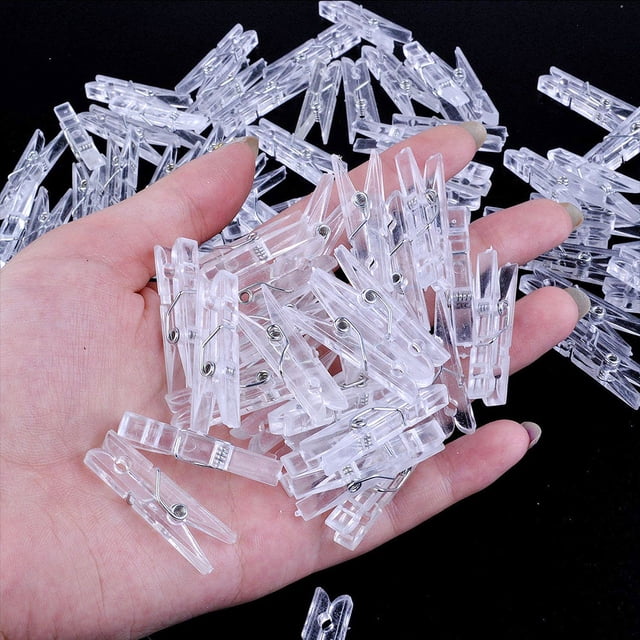 100 piezas de mini clips de plástico transparente para papel, pinzas para ropa, pinzas para tendedero
