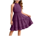 thumbnail image 3 of akafmk Girls Fashion Dresses Halters Sleeveless Lace Pleated Waist Flowy Knee Length Dresses 5-14 Years, 3 of 7