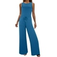 thumbnail image 1 of Gibobby Monos de Moda Mujer Soid Summer Button Lace Up Manga corta Light Rip Straight Mono Chaleco Pantalones largos(Azul， S), 1 of 5