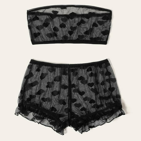 

Cathalem Moss Maternity Robe Lingerie Women Trim Thong Heart Sheer Top Frill Set Pattern Shorts Big Bust Lingerie for Women Underwear Black Medium