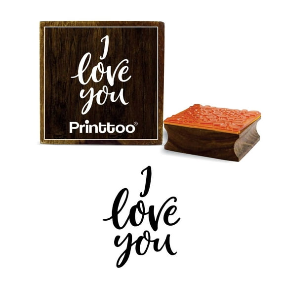 Printtoo Scrap Diary Card Print I Love You Text Design Square Wooden Rubber Stamp-5 x 5 Inches
