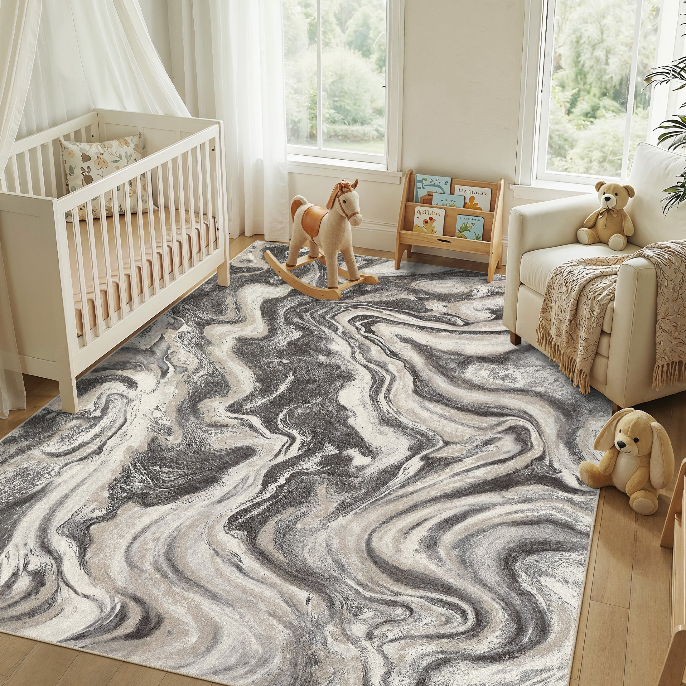 UERMEI 8'x10' Washable Large Area Rugs for Living Room, Washable Non-slip Soft Indoor Modern Vintage Rug for Bedroom Dining Room Office Home Decor Carpet,Dove Gray