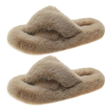 

Plush Female Soft Thick Bottom Cotton Slippers Sub Imitation Rabbit Hairy Slippers Hair Cross Cotton Slippers KHAKI 39