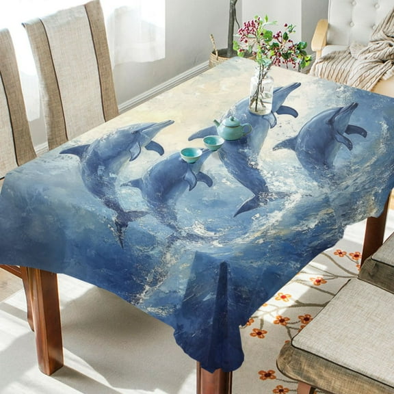 BZSMCE Square Tablecloth Dolphin Pattern Tableclothes