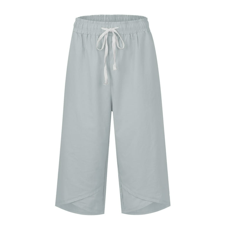 Jzuxvd Capri Pants for Women Linen Cotton Drawstring Cropped