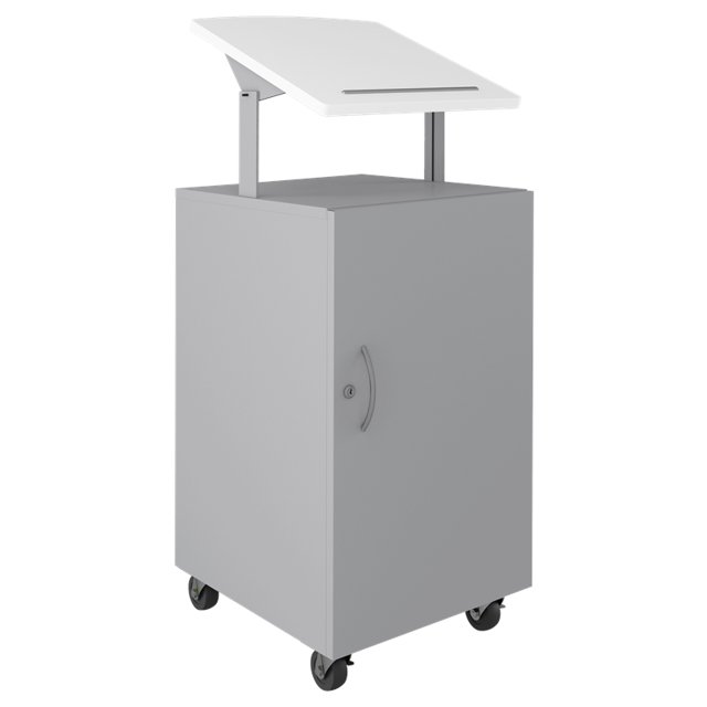 Hirsh Metal Mobile Locking Podium for Classroom or Office Arctic Silver/White