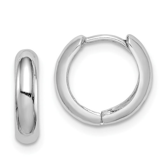 Sterling Silver Rhodium Polished Hinged Hoop Earrings - .9 Grams - Measures 13x13mm Wide 3mm Thick