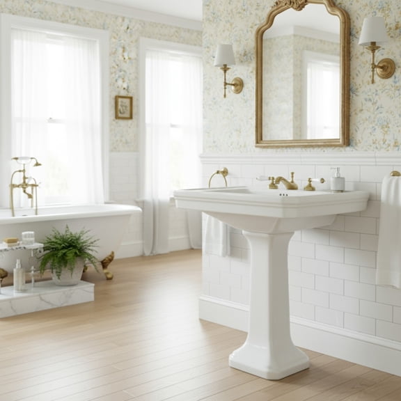 Victorian 32" Large Pedestal Bathroom Sink Heavy Duty Porcelain Pre-Drilled Widespread Faucet Holes w/Overflow Renovator's Supply