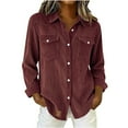 thumbnail image 3 of Women's Casual Long Sleeve Button Down Collar Shirt Tops Blouses Tunics Solid Color Loose Fit Work Office Business Casual Daily Wear Fashion Essential Gift for Women | CSEONE,Wine L, 3 of 9