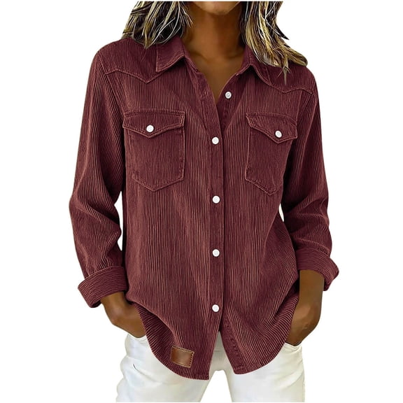BLVB Womens Corduroy Button down Shirts Dressy Casual Boyfriend Tops Long Sleeve Blouses Oversized Fall Tops Jackets Shackets