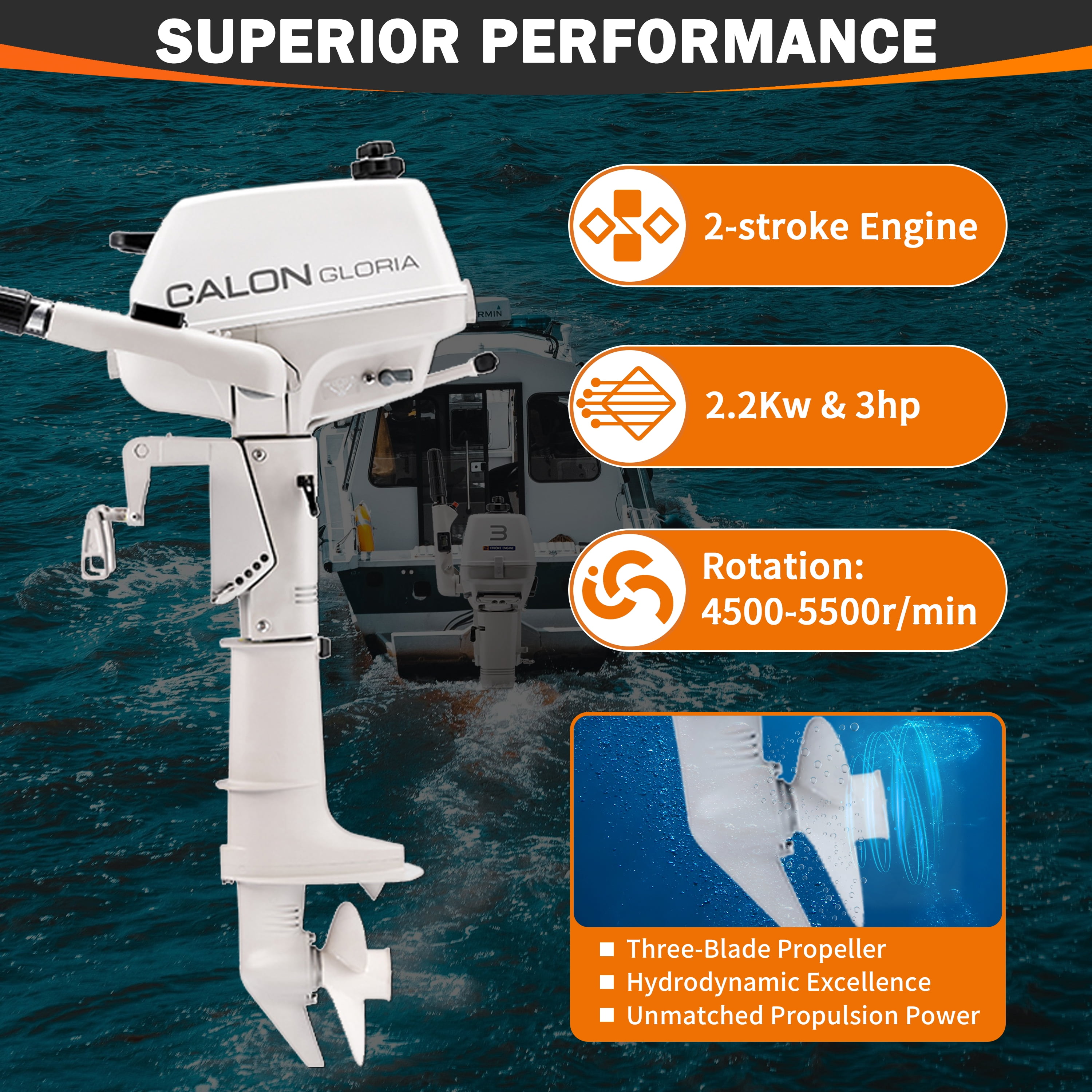 2 Stroke 3HP Calon Outboard Motor, 70cc Heavy Duty Short Shaft Fishing Boat Engine with Water Cooling System & CDI Ignition System for Inflatable Boat Kayak Canoe Sailboat
