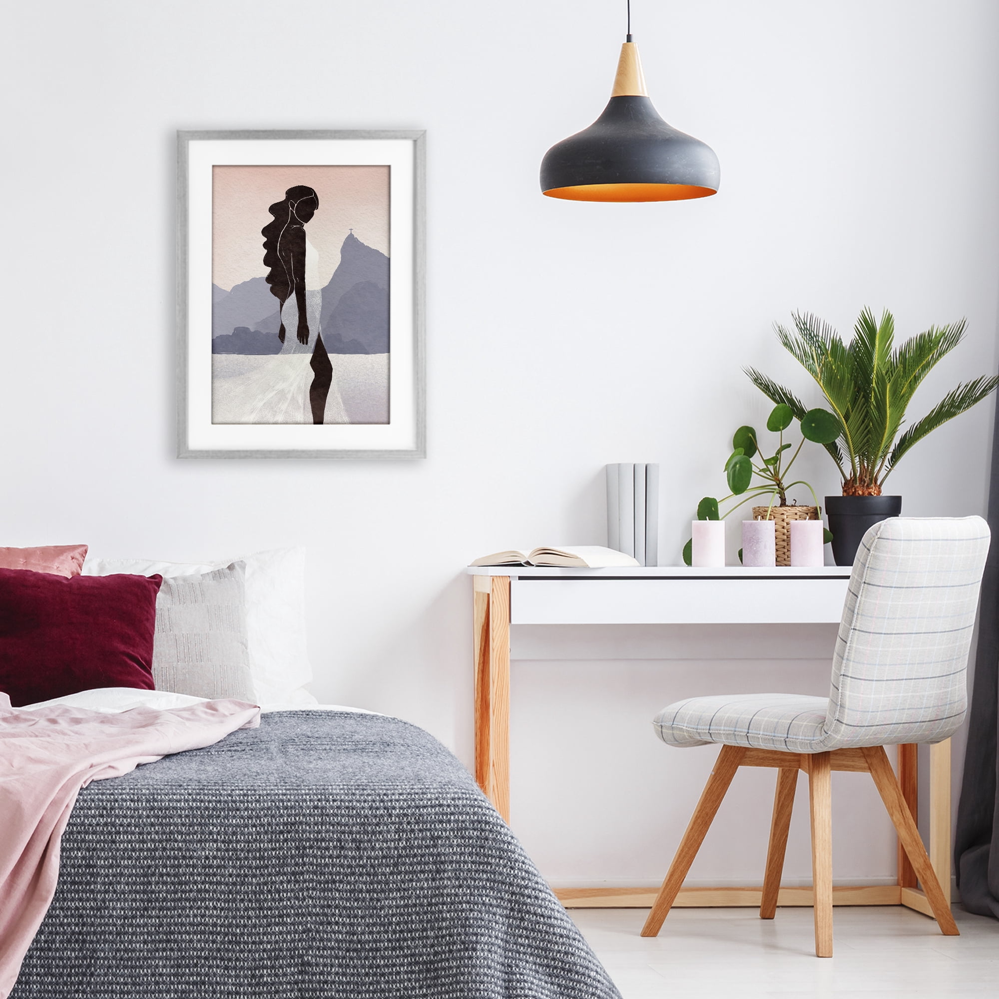 Stupell Industries Garota Silhouette Portrait Gray Framed Print Under Glass, design by Yuyu Pont