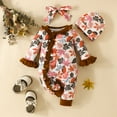 thumbnail image 2 of CAICJ98 Infant Newborn Baby Girl Clothes Onesies for Baby Girl Long Sleeve Jumpsuit Ruffle Romper Baby Fall Winter Outfits with Headband (Brown,9-12 Months), 2 of 7
