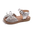 thumbnail image 6 of SGFCWSX Girls Sandals Closed Toe Woven Bow Ankle Strap Soft Sole Summer Casual Sandals for Daily Outdoor Wear Silver Size 1.5 Big Kids, 6 of 8