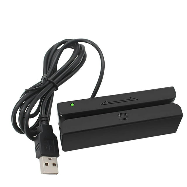 Lector de tarjetas USB Swipe Reader Tarjeta de asistencia de identificación de débito de crédito Lector portátil de 3 pistas con zumbador de luz LED Sweethay EL4911-00B