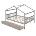 thumbnail image 3 of Full Size House Bed with 2 Drawers, Wooden House Platform Bed with Headboard and Footboard, Daybed Playhouse Tent Bed with for Teens Boys Girls, No Box Spring Required, Gray, 3 of 7