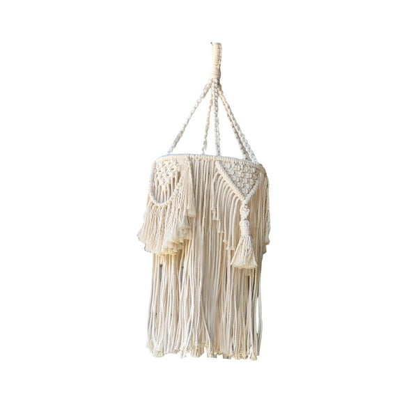 Transemion Beige Unique Hand Woven Bohemian Chandelier Decorative Shade For Living Room Nursery Boho Ceiling