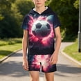 thumbnail image 4 of SGFCWSX Boys 2 Piece Set Hooded Short Sleeve Graphic Print T Shirt Elastic Waist Shorts Summer Casual Outfits for Kids Hot Pink Size 6, 4 of 7