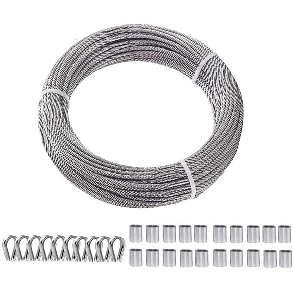 Tootaci 1/8" Wire Rope Kit, 50Ft Stainless Steel Vinyl Coated Clothesline Cable for Sun Shade Sail, Outdoor Garden Patio