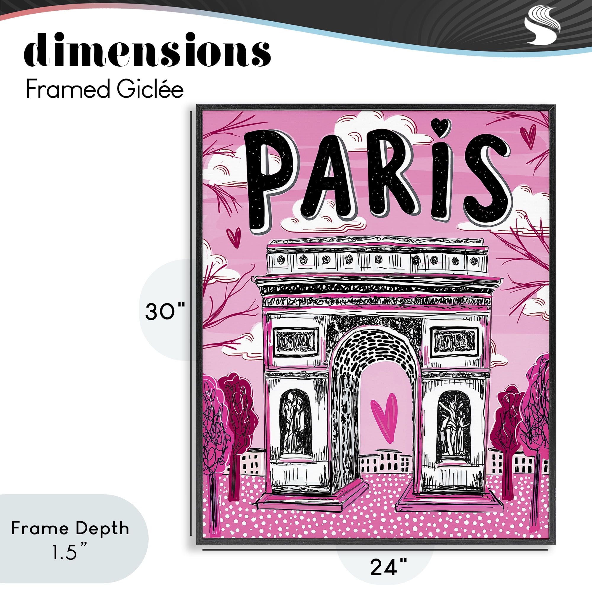 Stupell Industries Romantic Paris Arc de Triomphe Black Framed Giclee Art, design by Jess Stempel