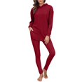 thumbnail image 2 of Women's Ribbed Knit Two Piece Set, Oversized Hoodie and Leggings Outfit, Casual Lounge Wear Set, Stretchy Jogger Set, Comfortable Loungewear, Two Piece Outfits, Hooded Sweatshirt Set - Wine, 2 of 5