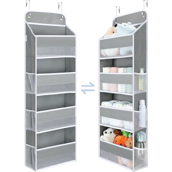LazySpin Over the Door Organizer, 1 Pack 4-Tier Hanging Storage Shelves Organizers, Gray